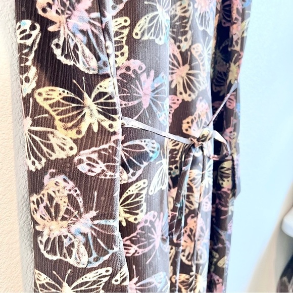 Christopher & Banks Butterfly Print Dress Size 14 Brown Pink Purple Layered Look - Picture 11 of 11